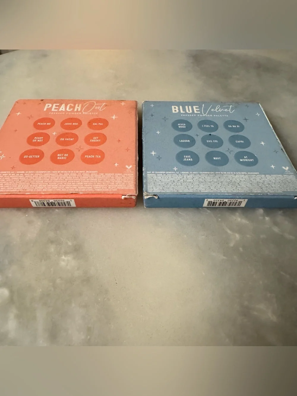ColourPop Pressed Powder Eyeshadow Makeup Palette - Peach Out & Blue Velvet Lot